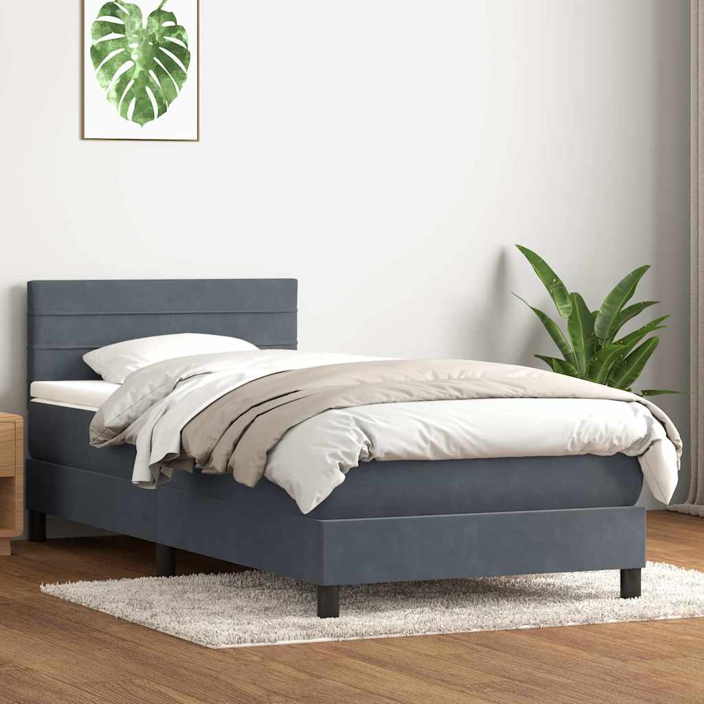 vidaXL Lit coffre avec matelas et LED gris foncé 90x220 cm velours
