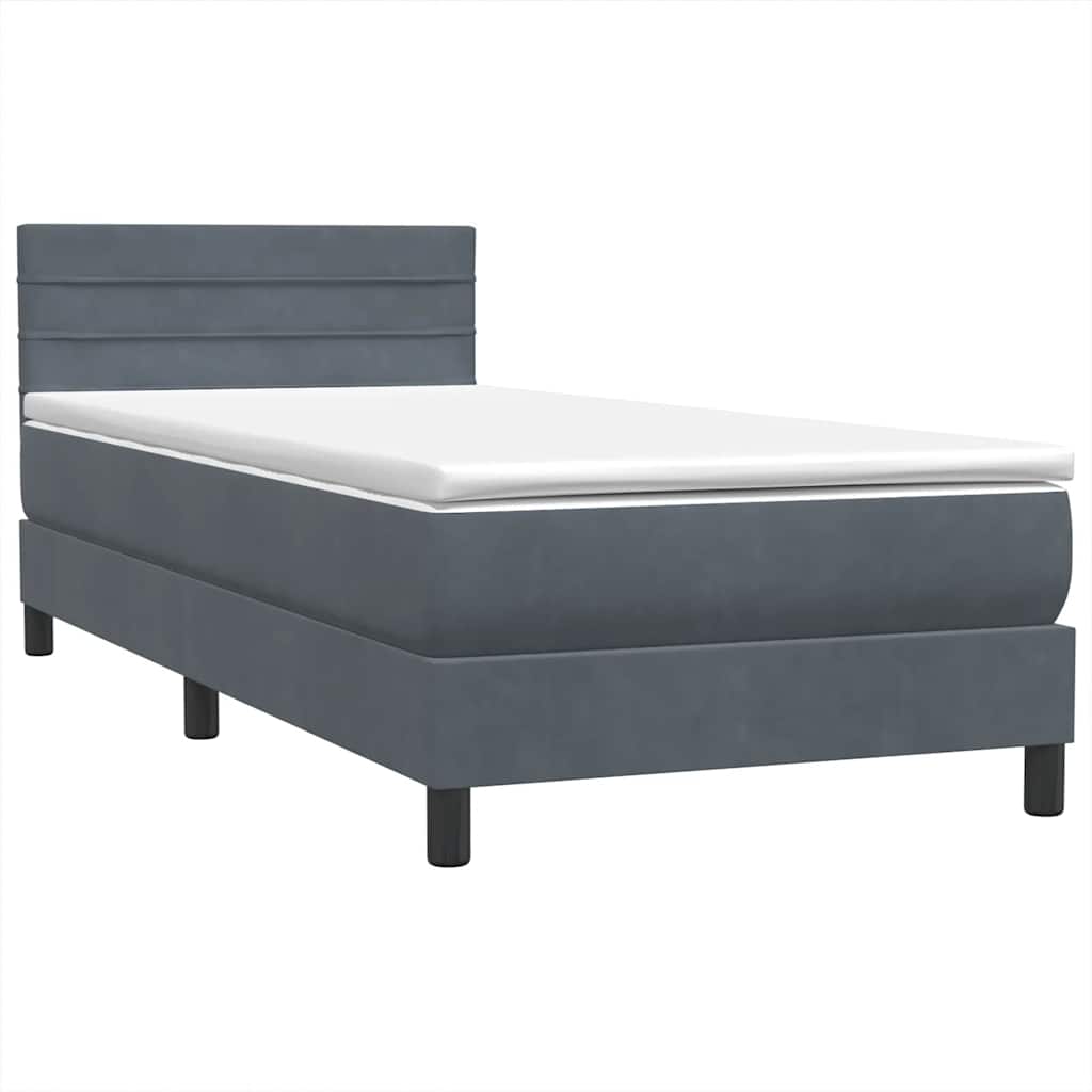 vidaXL Lit coffre avec matelas et LED gris foncé 90x220 cm velours