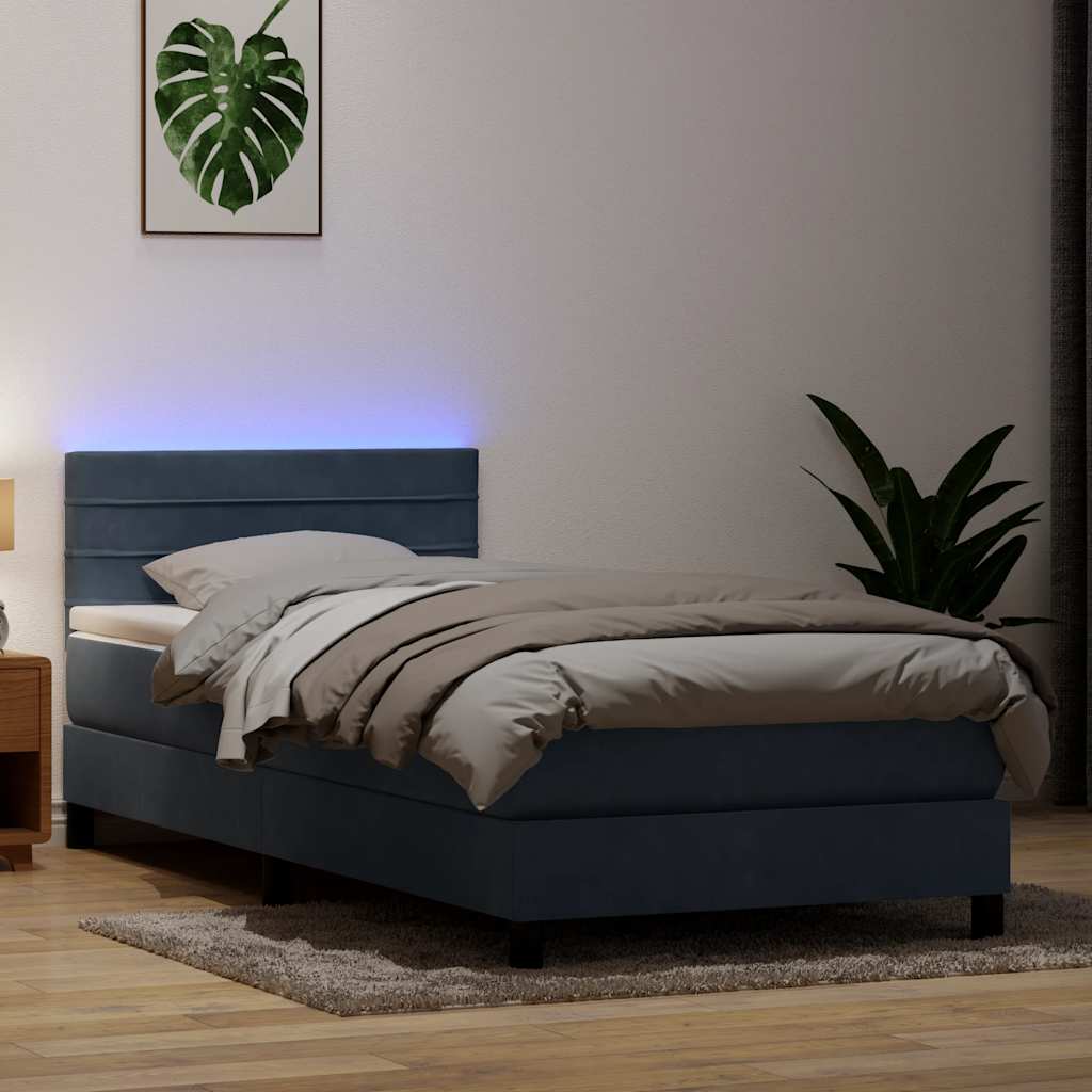 vidaXL Lit coffre avec matelas et LED gris foncé 90x220 cm velours