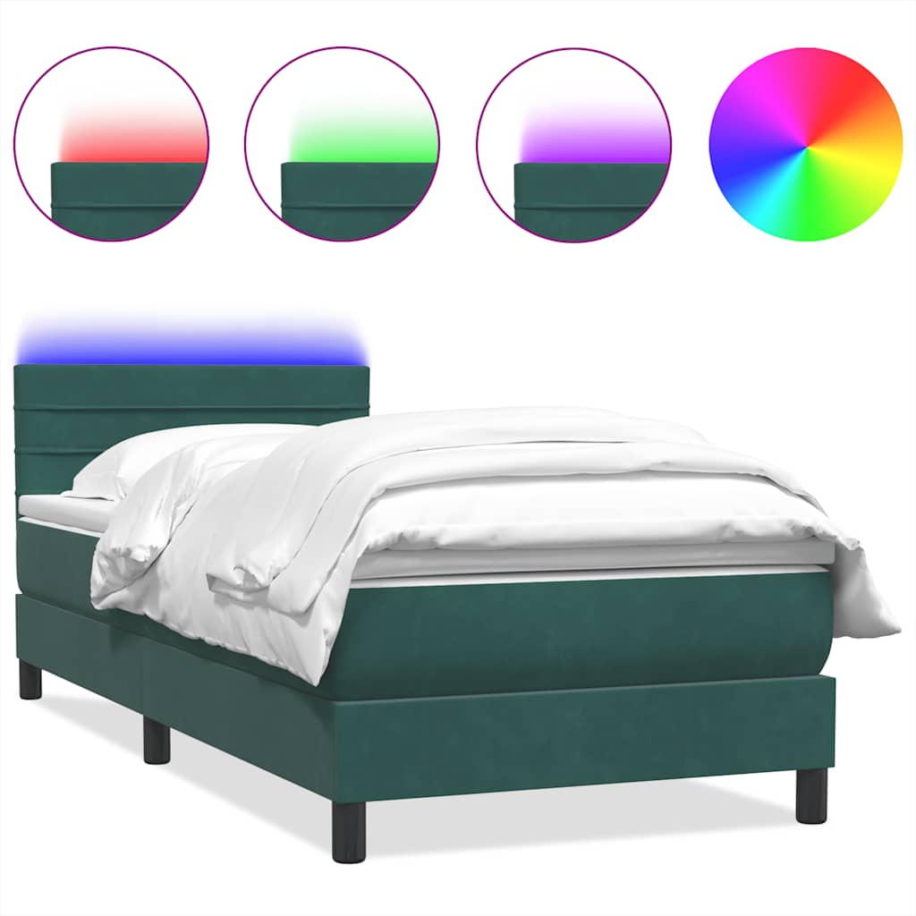 vidaXL Boxspringbett mit Matratze & LED Dunkelgrün 90x220 cm Samt