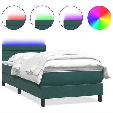 vidaXL Boxspringbett mit Matratze & LED Dunkelgrün 90x220 cm Samt