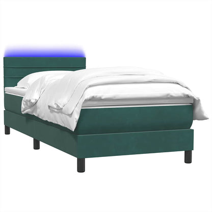 vidaXL Boxspringbett mit Matratze & LED Dunkelgrün 90x220 cm Samt