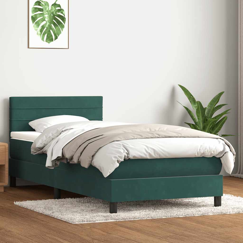 vidaXL Boxspringbett mit Matratze & LED Dunkelgrün 90x220 cm Samt
