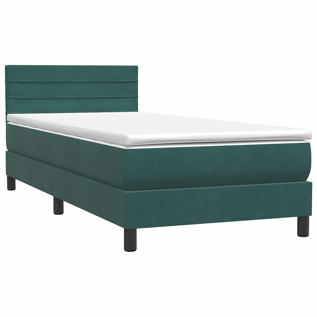 vidaXL Boxspringbett mit Matratze & LED Dunkelgrün 90x220 cm Samt