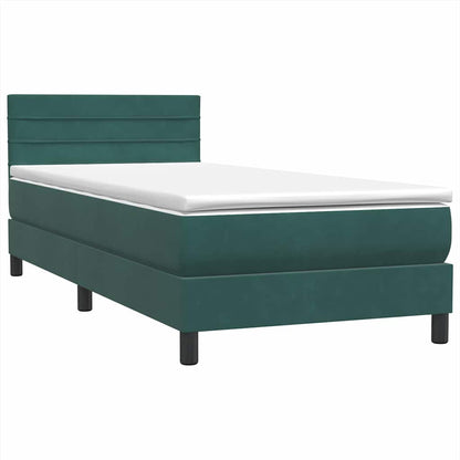 vidaXL Boxspringbett mit Matratze & LED Dunkelgrün 90x220 cm Samt