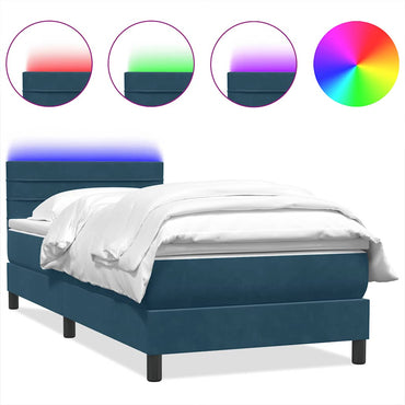 vidaXL Boxspringbett mit Matratze & LED Dunkelblau 90x220 cm Samt