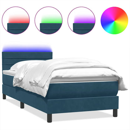 vidaXL Boxspringbett mit Matratze & LED Dunkelblau 90x220 cm Samt