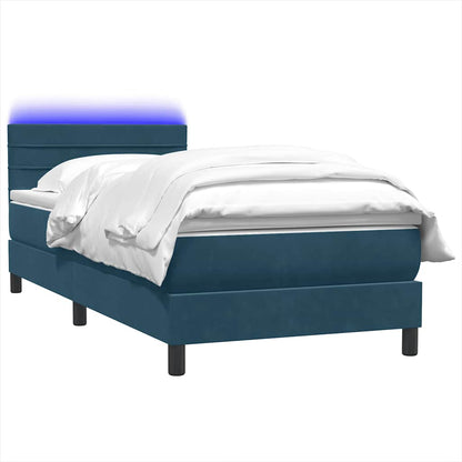 vidaXL Boxspringbett mit Matratze & LED Dunkelblau 90x220 cm Samt