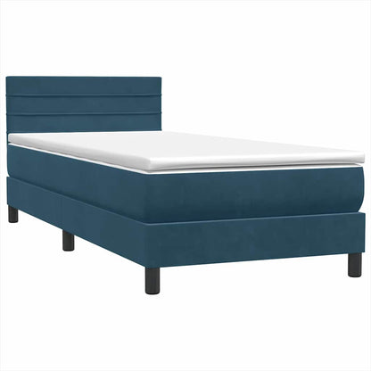 vidaXL Boxspringbett mit Matratze & LED Dunkelblau 90x220 cm Samt