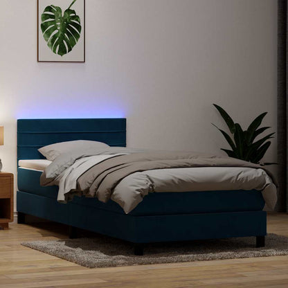 vidaXL Boxspringbett mit Matratze & LED Dunkelblau 90x220 cm Samt