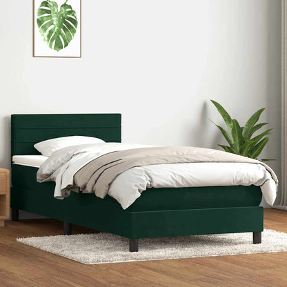 vidaXL Boxspringbett mit Matratze & LED Dunkelgrün 100x220 cm Samt