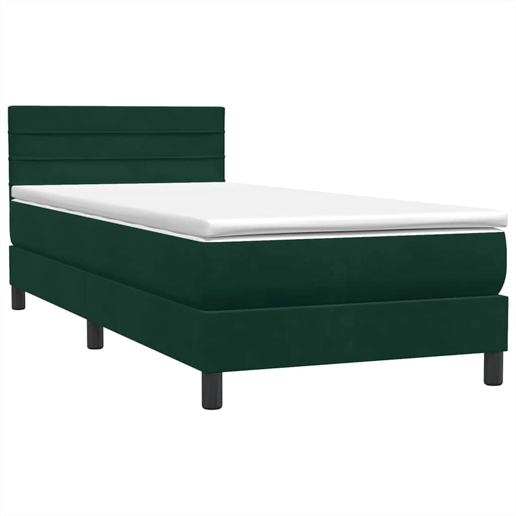 vidaXL Boxspringbett mit Matratze & LED Dunkelgrün 100x220 cm Samt