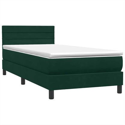 vidaXL Boxspringbett mit Matratze & LED Dunkelgrün 100x220 cm Samt