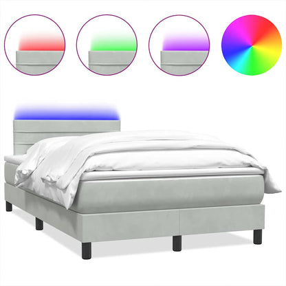 vidaXL Boxspringbett mit Matratze & LED Hellgrau 120x220 cm Samt