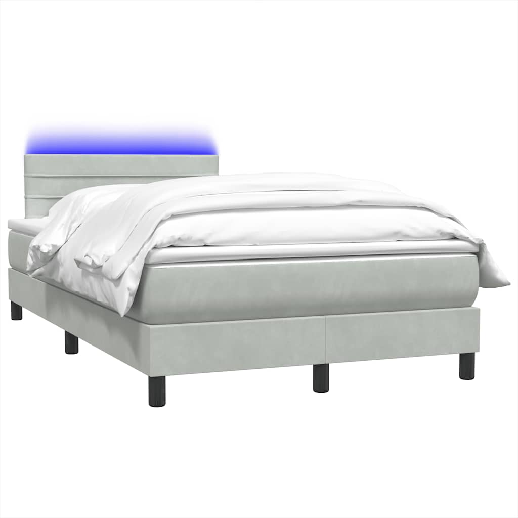 vidaXL Boxspringbett mit Matratze & LED Hellgrau 120x220 cm Samt
