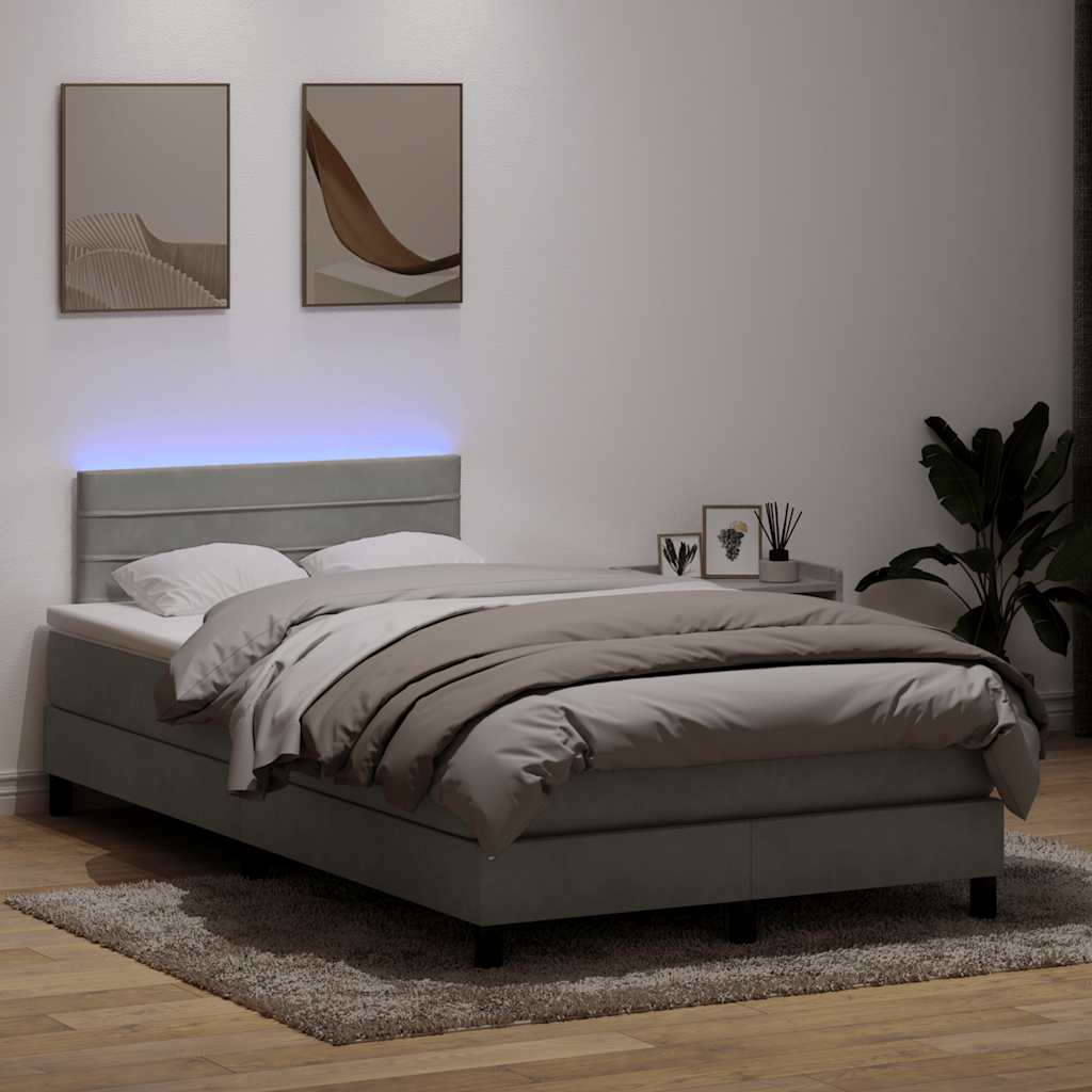 vidaXL Boxspringbett mit Matratze & LED Hellgrau 120x220 cm Samt