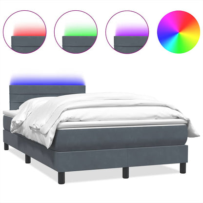 vidaXL Boxspringbett mit Matratze & LED Dunkelgrau 120x220 cm Samt