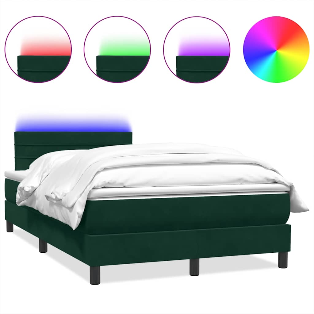 vidaXL Boxspringbett mit Matratze & LED Dunkelgrün 120x220 cm Samt