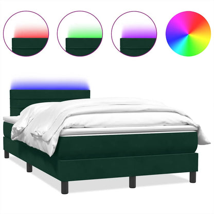 vidaXL Boxspringbett mit Matratze & LED Dunkelgrün 120x220 cm Samt