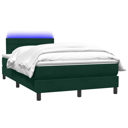 vidaXL Boxspringbett mit Matratze & LED Dunkelgrün 120x220 cm Samt