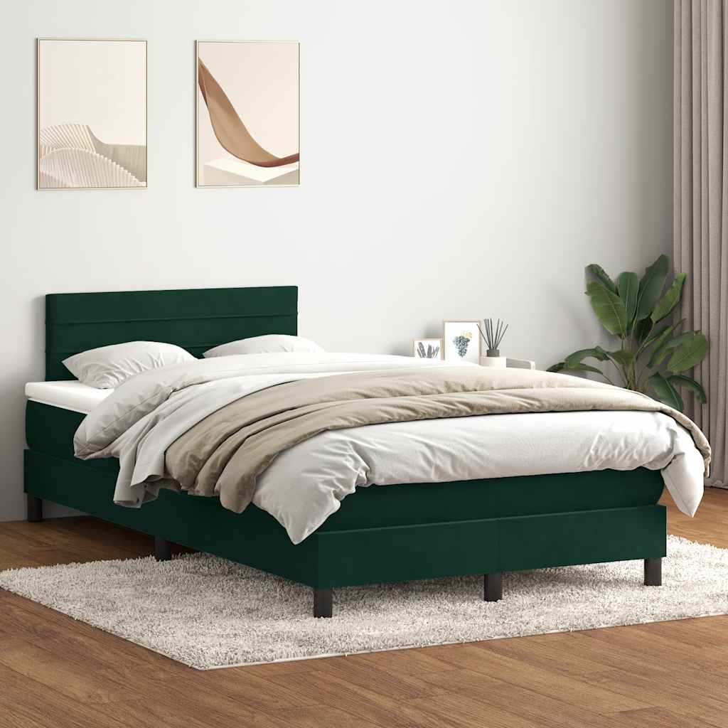 vidaXL Boxspringbett mit Matratze & LED Dunkelgrün 120x220 cm Samt
