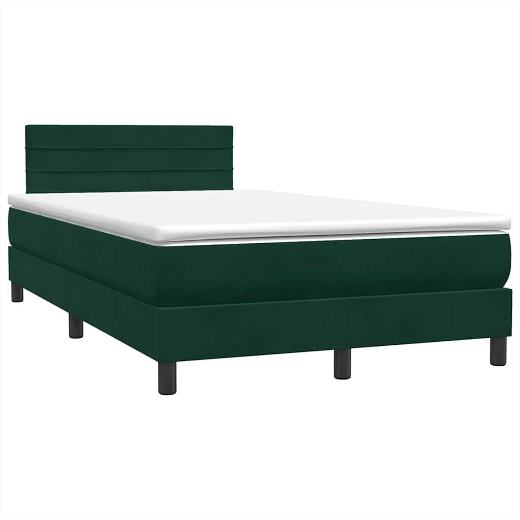 vidaXL Boxspringbett mit Matratze & LED Dunkelgrün 120x220 cm Samt