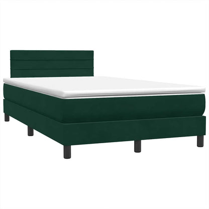 vidaXL Boxspringbett mit Matratze & LED Dunkelgrün 120x220 cm Samt