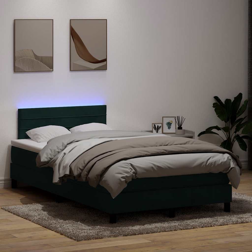 vidaXL Boxspringbett mit Matratze & LED Dunkelgrün 120x220 cm Samt