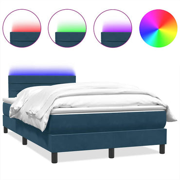 vidaXL Boxspringbett mit Matratze & LED Dunkelblau 120x220 cm Samt