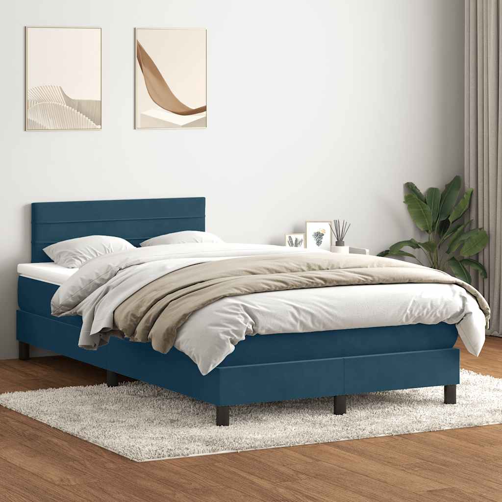 vidaXL Boxspringbett mit Matratze & LED Dunkelblau 120x220 cm Samt