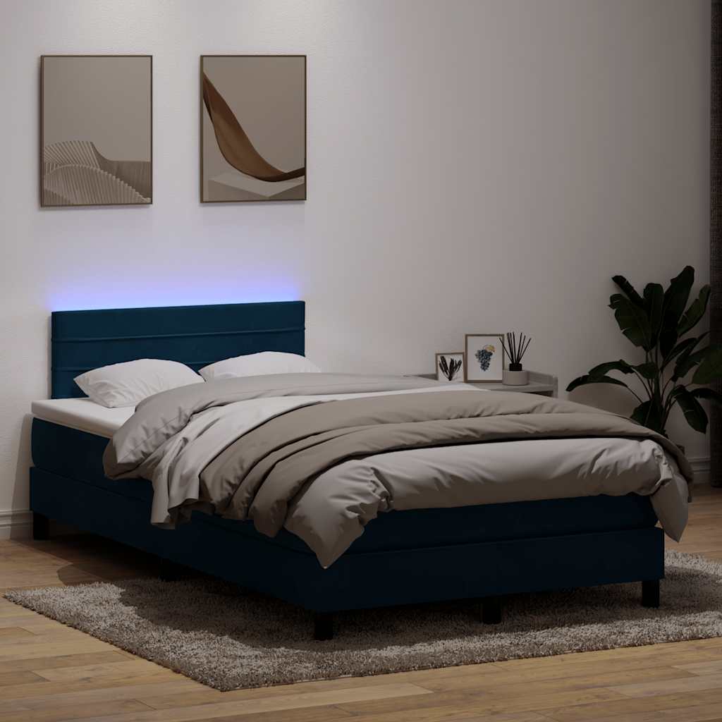 vidaXL Boxspringbett mit Matratze & LED Dunkelblau 120x220 cm Samt