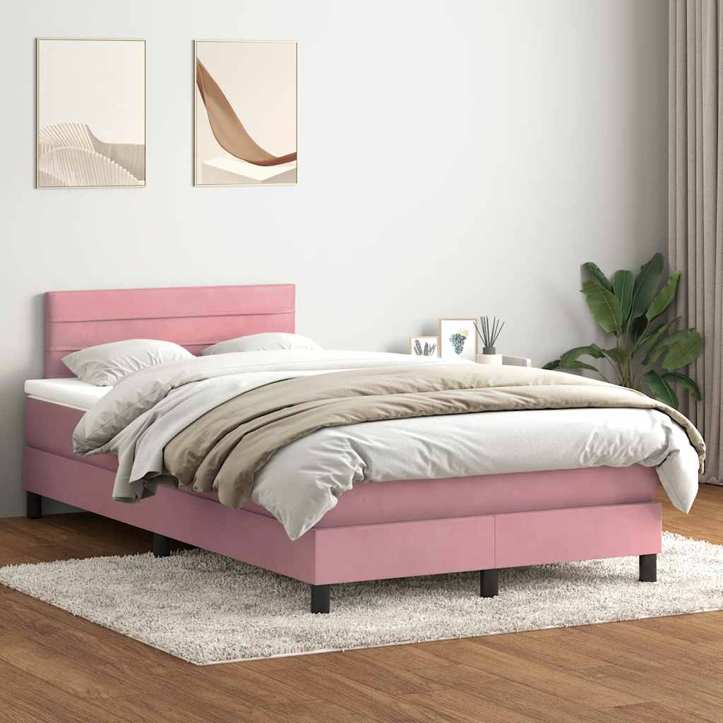 vidaXL Boxspringbett mit Matratze & LED Rosa 120x220 cm Samt