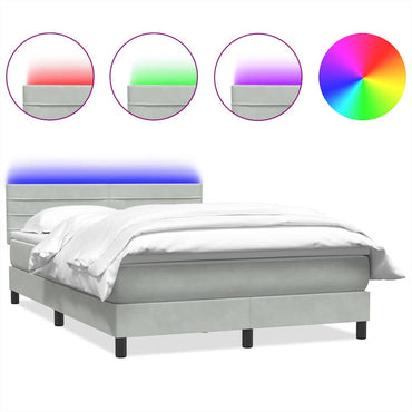 vidaXL Boxspringbett mit Matratze & LED Hellgrau 140x220 cm Samt