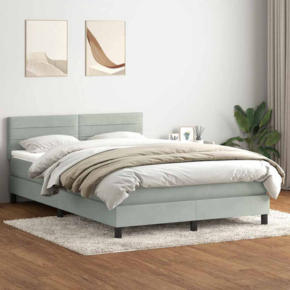 vidaXL Boxspringbett mit Matratze & LED Hellgrau 140x220 cm Samt