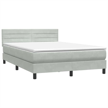 vidaXL Boxspringbett mit Matratze & LED Hellgrau 140x220 cm Samt
