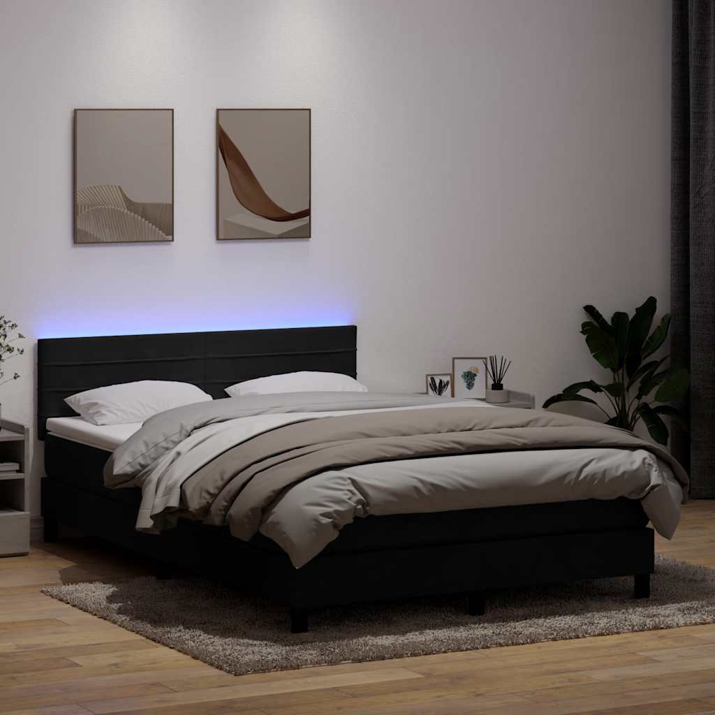 vidaXL Boxspringbett mit Matratze & LED Schwarz 140x220 cm Samt