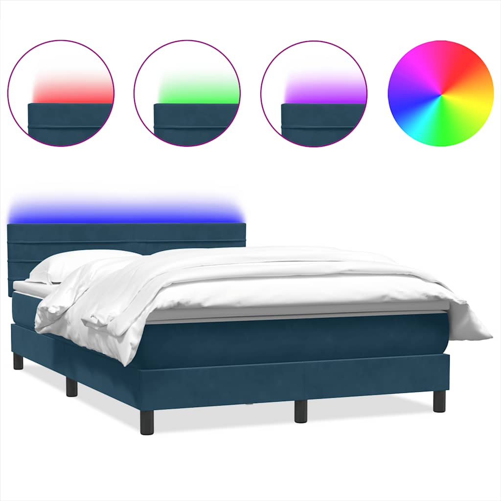 vidaXL Boxspringbett mit Matratze & LED Dunkelblau 140x220 cm Samt