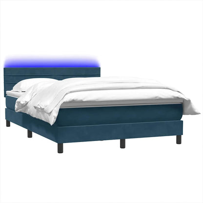 vidaXL Boxspringbett mit Matratze & LED Dunkelblau 140x220 cm Samt