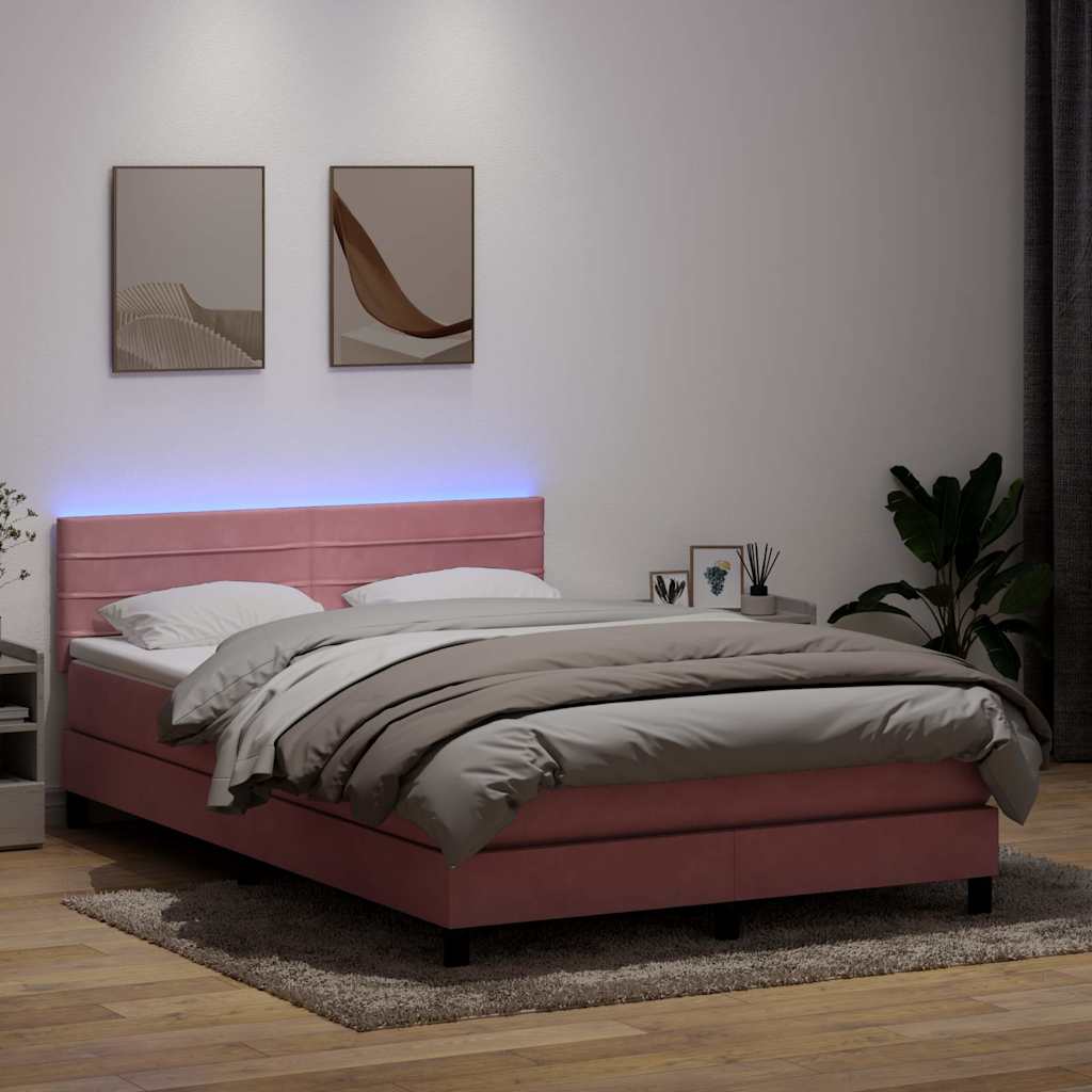 Boxspringbett mit Matratze & LED Rosa 140x220 cm Samt