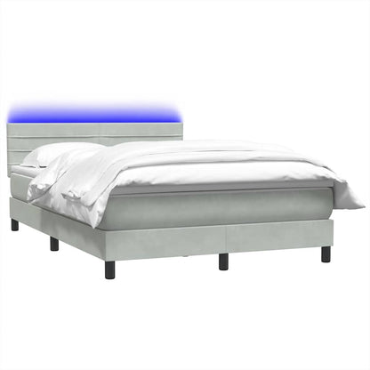 vidaXL Boxspringbett mit Matratze & LED Hellgrau 160x220 cm Samt