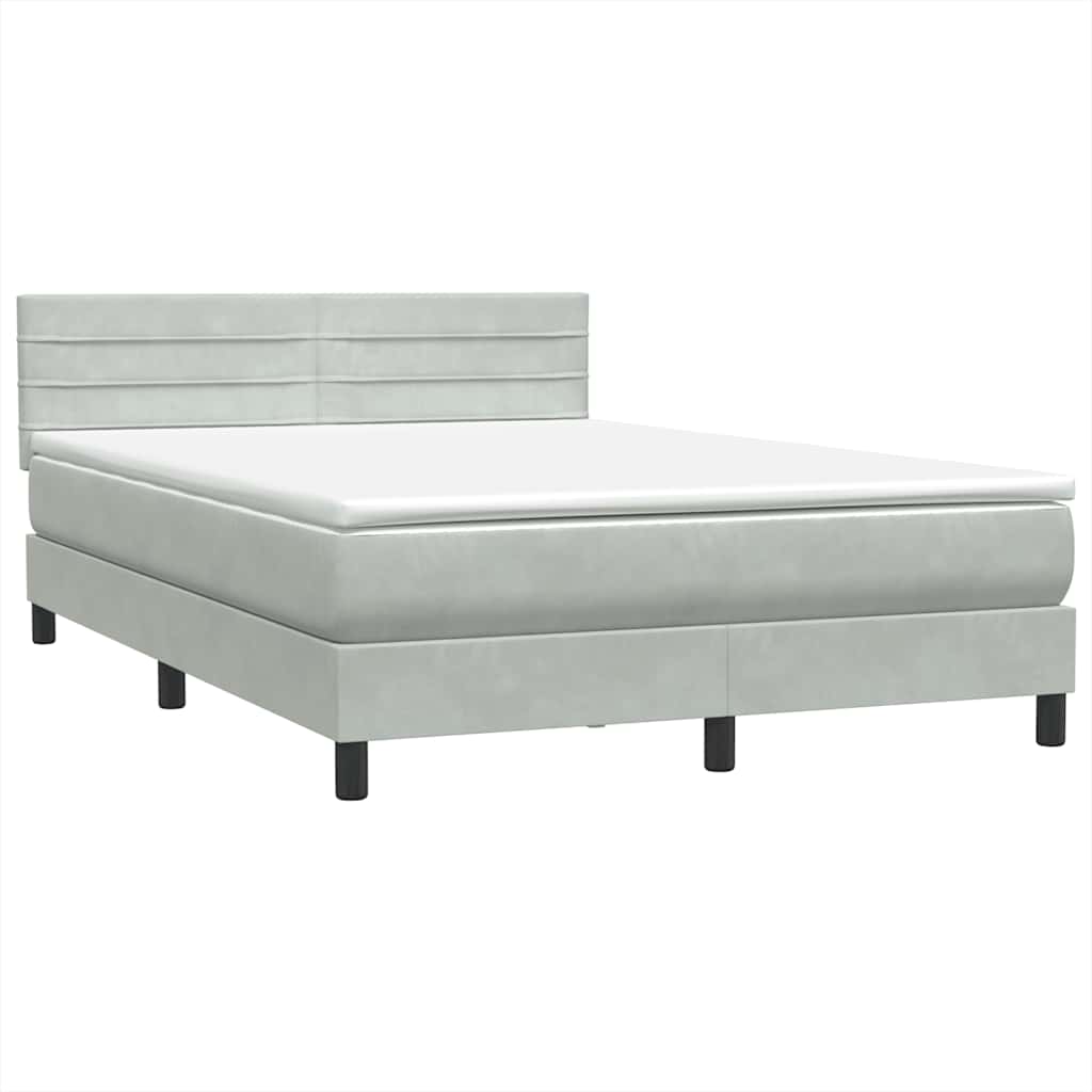 vidaXL Boxspringbett mit Matratze & LED Hellgrau 160x220 cm Samt