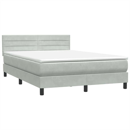 vidaXL Boxspringbett mit Matratze & LED Hellgrau 160x220 cm Samt