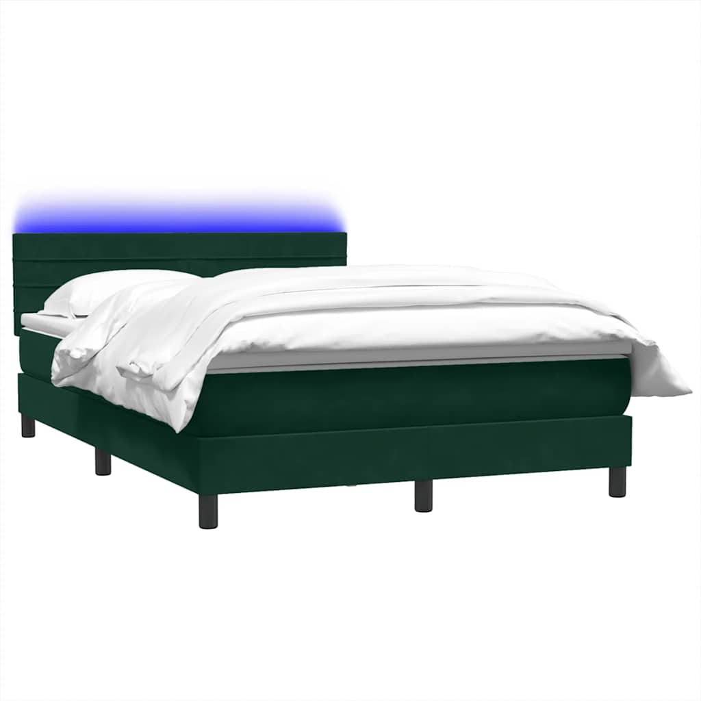 vidaXL Boxspringbett mit Matratze & LED Dunkelgrün 160x220 cm Samt