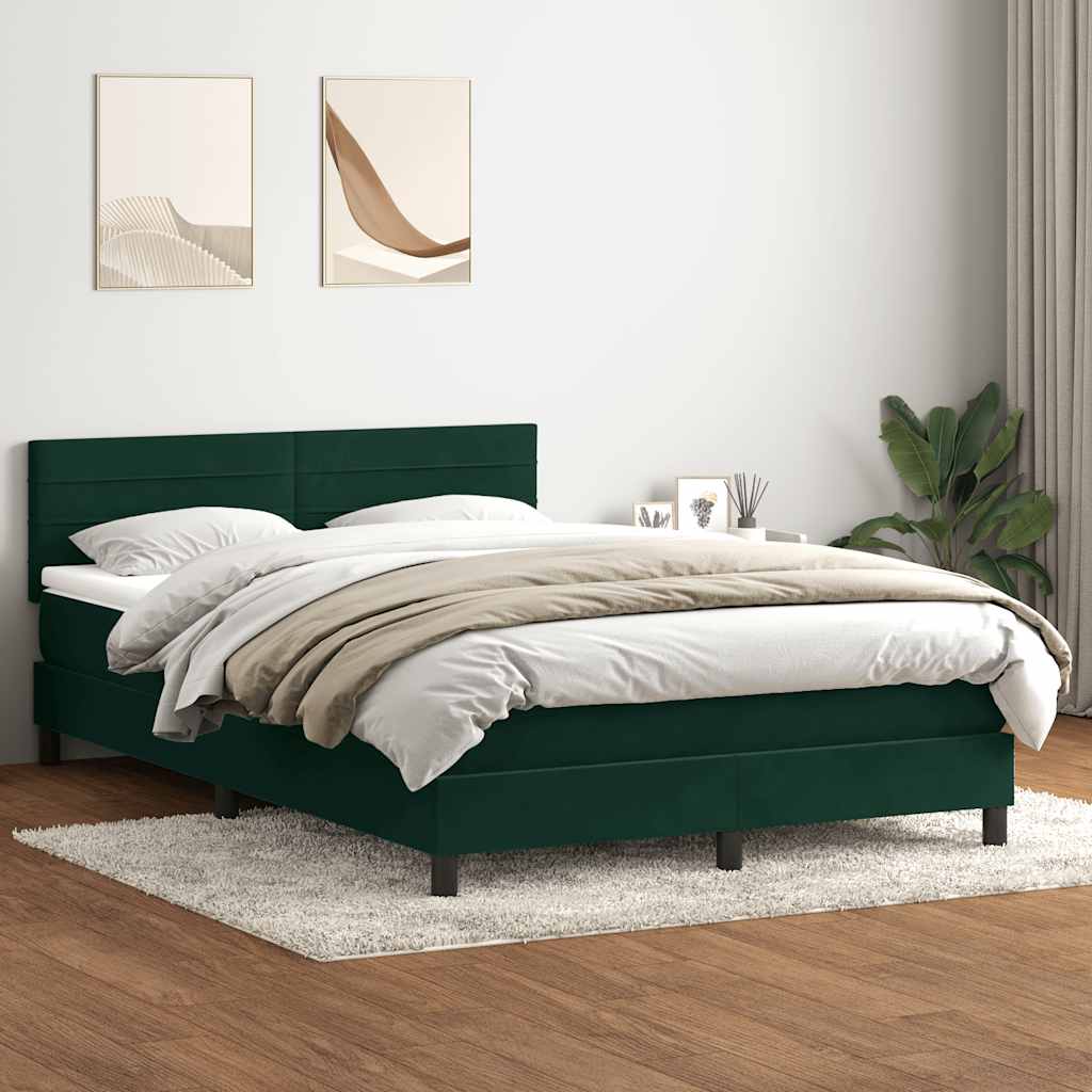 vidaXL Boxspringbett mit Matratze & LED Dunkelgrün 160x220 cm Samt
