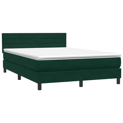 vidaXL Boxspringbett mit Matratze & LED Dunkelgrün 160x220 cm Samt