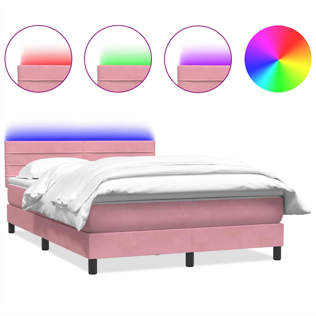 vidaXL Boxspringbett mit Matratze & LED Rosa 160x220 cm Samt