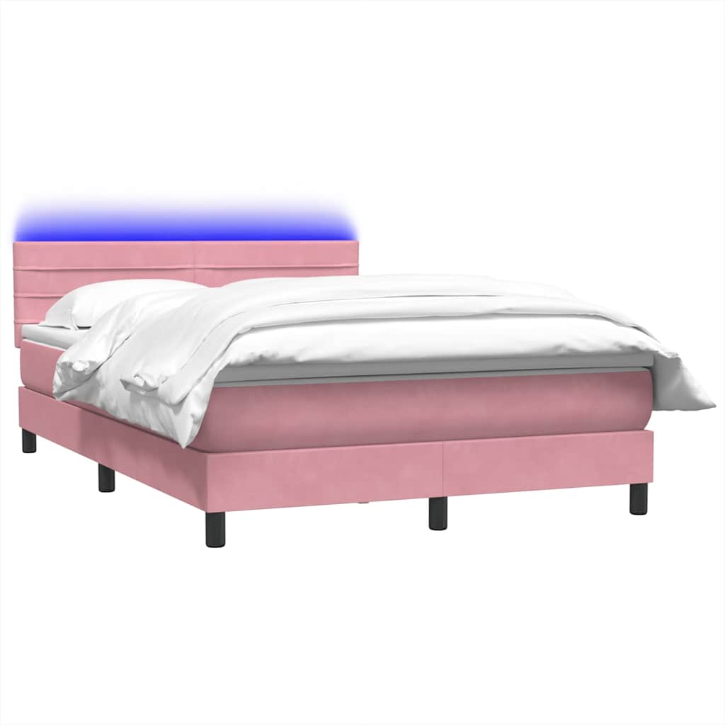 vidaXL Boxspringbett mit Matratze & LED Rosa 160x220 cm Samt