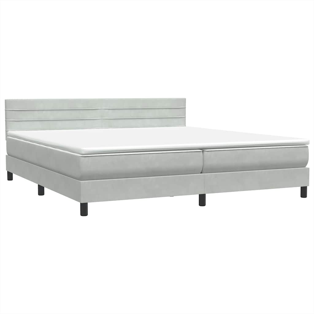 vidaXL Boxspringbett mit Matratze & LED Hellgrau 180x220 cm Samt