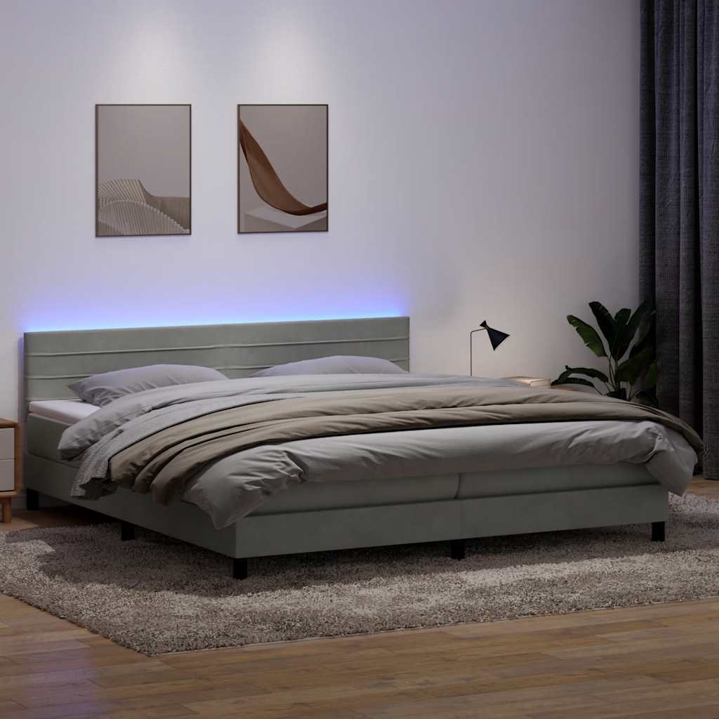 vidaXL Boxspringbett mit Matratze & LED Hellgrau 180x220 cm Samt