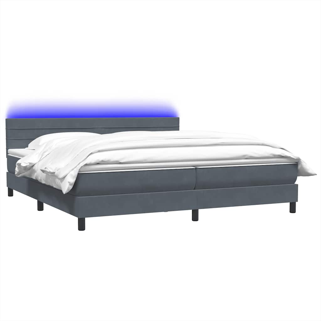 vidaXL Lit boxspring avec matelas et LED gris foncé 180x220 cm Velours